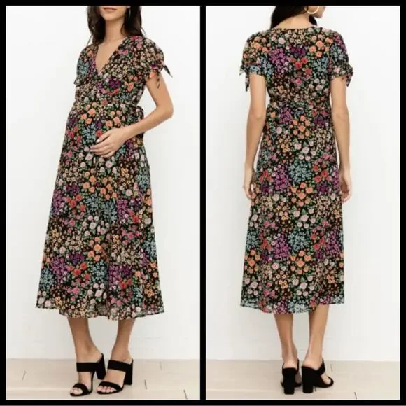 NWT Yumi Kim Kingston Garden Bella Dress sz XXS Black Floral *bump friendly* - Picture 3 of 14